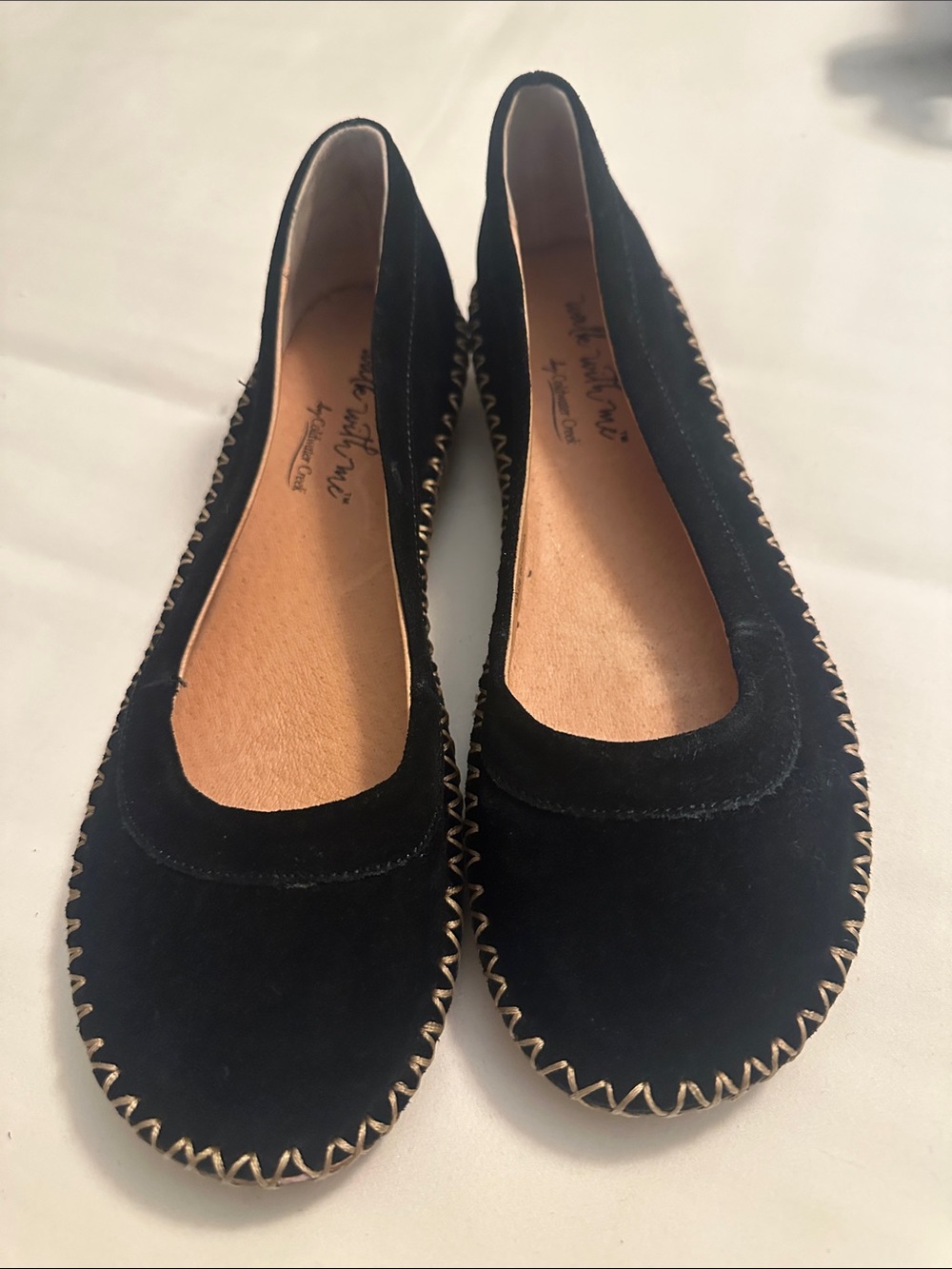 COLDWATER CREEK Walk With Me black suede leather flats size 6 NEW, never worn
